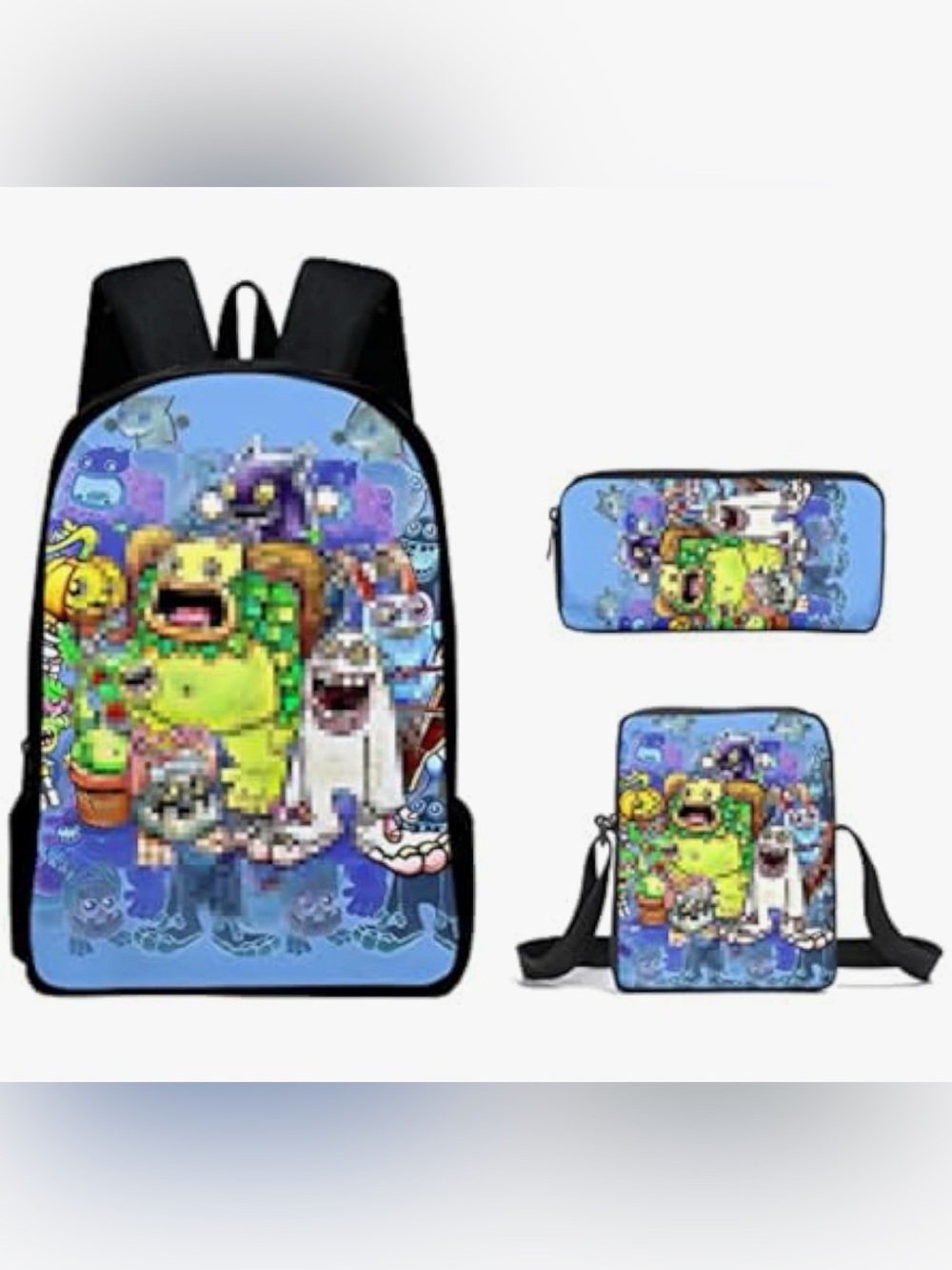 New - My Singing Monsters Backpack 3pcs Set - Light Blue Background